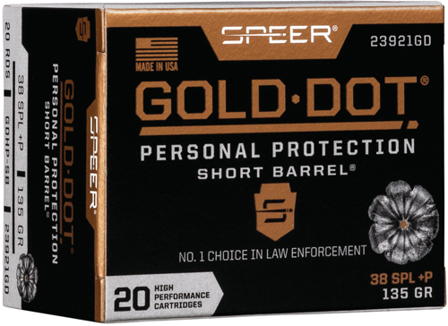 SPEER GOLD DOT 38 SPECIAL+P - 135GR SHORT BARREL 20RD 10BX/C