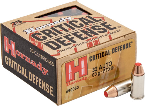 HORNADY CRITICAL DEFENSE - 32 ACP 90GR FTX 25RD 10BX/CS