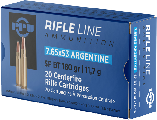 PPU 7.65X53 ARGENTINE MAUSER - 180GR JSP 20RD 10BX/CS