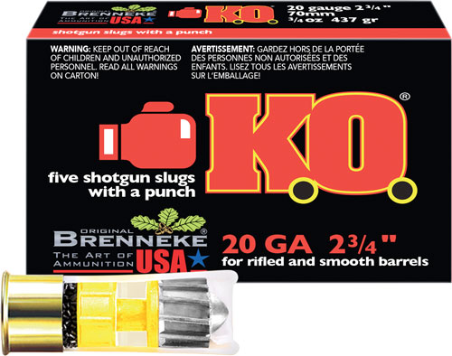 BRENNEKE USA KO 20GA 2.75" - 3/4OZ SLUG 5RD 50BX/CS