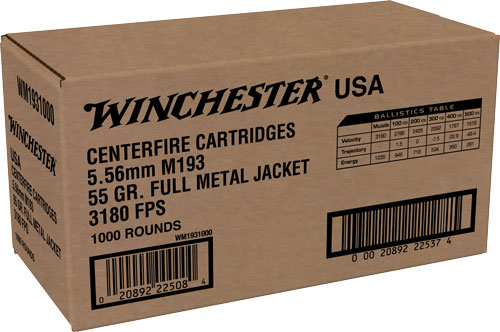 WINCHESTER USA 5.56X45 55GR - FMJ 1000RD CASE LOT