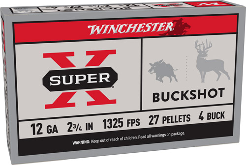 WINCHESTER SUPER-X 12GA 2.75" - #4 BUCK 27 PELLETS 5RD 50BX/CS