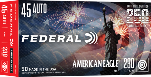 FEDERAL AE 45 ACP 230GR FMJ - 50RD 20BX/CS AMERICA 250TH